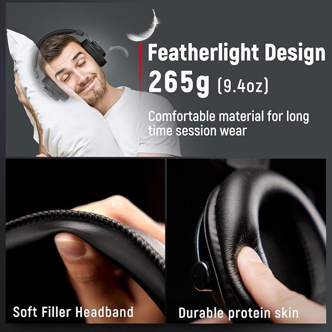 FIFINE HD8 Wired Studio Monitor Headphone, Detachable 3.5mm/6.35mm Cables | Podcast Headphones with 50mm Drivers, Closed-back, 50mm Drivers, Passive Noise Canceling, Lightweight, for PC/Mixer/Amplifier - Image 5