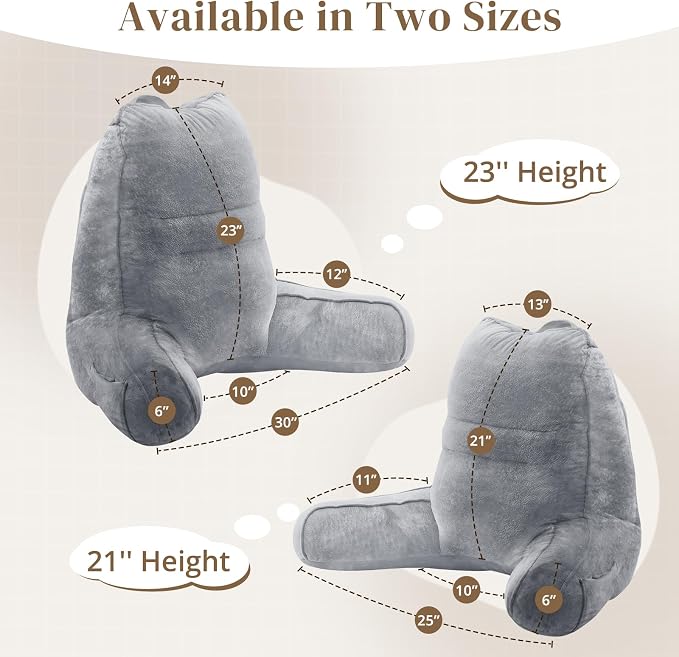 Sasttie Reading Pillow for Bed, Back Pillow for Sitting Up, Dark Grey | 21" Backrest Support Cushion for Couch, Sofa, and Floor, Dorm Essentials, OEKO-TEX, Adjustable Down Alternative Fill - Image 2