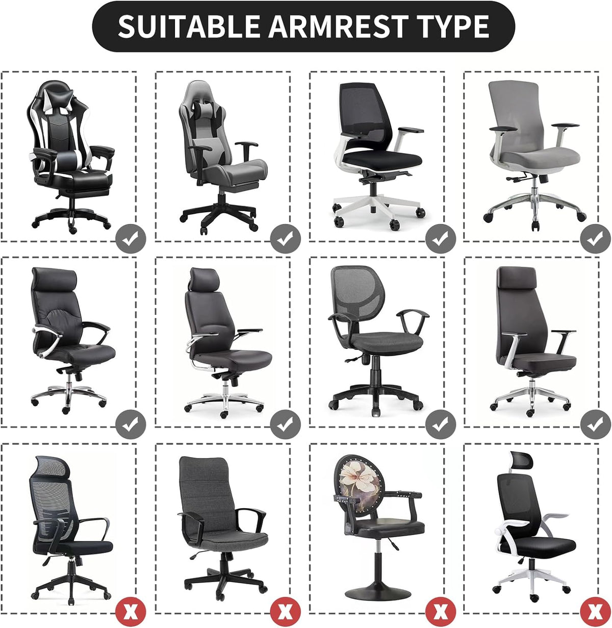 FORCHEER Desk Chair Arm Rest Covers Brown Stretchable Water-Resistant Jacquard Office Chair Armrest Covers Set of 2 Washable-Dark Brown - Image 4