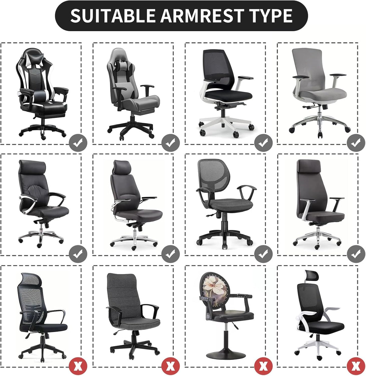FORCHEER Office Chair Armrest Covers Stretchable Water Resistant Spandex Stretch Jacquard Elastic Band Computer Office Chair Arm Pad Covers Chair Slipcover for Desk Chairs Arm 2P-Navy Blue - Image 7