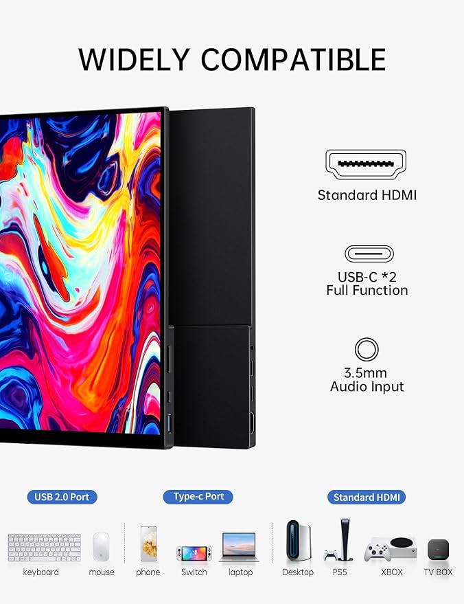 CAPERAVE 15.6'' Portable Monitor Touchscreen, FHD IPS Touch Screen with Tempered Glass, Travel Monitor with Kickstand & Speaker, HDMI USB C External Monitors for Mac Laptop Phone Computer - Image 5