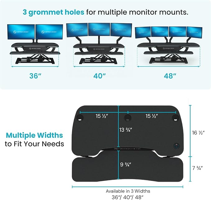 PowerPro 40 Inch Electric Standing Desk Converter – Push-Button Height Adjustable Sit to Stand Desk Riser for Triple Monitors & Laptop – Motorized Desktop Workstation with Wide Keyboard Tray - Image 2