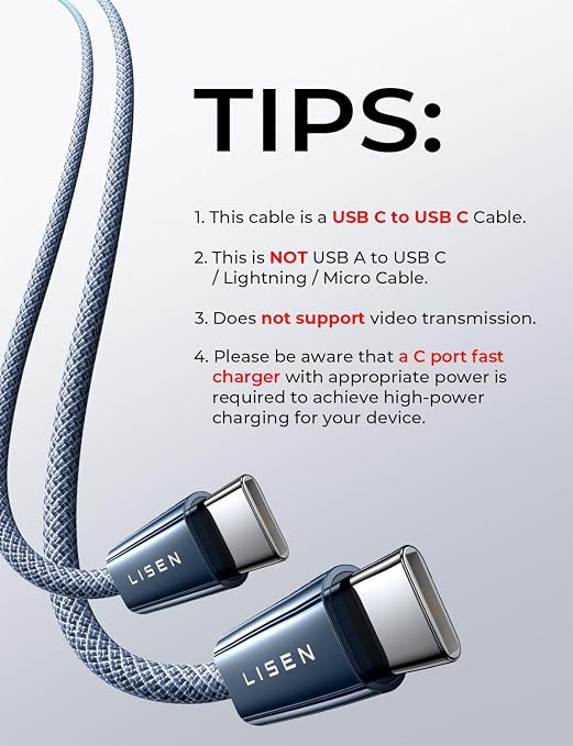 LISEN USB C to USB C Cable, 240W Fast Charging Cable (3.3FT+6.6FT+10FT) | 3-Pack, Midnight | for iPhone 17/16/15 Series, MacBook Pro/Air/Neo, iPad Pro/Air, Laptop - Image 7