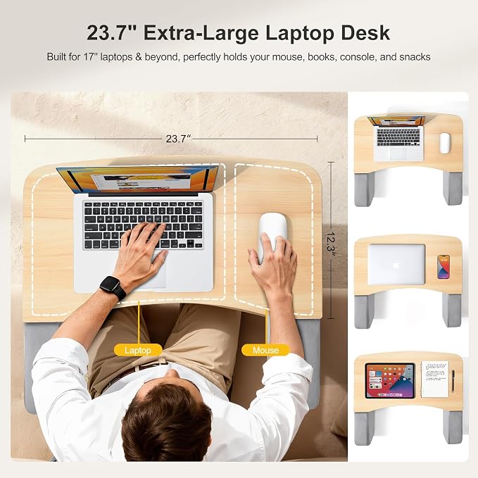OPTIXCELL Lap Desk with Arm Rests, Ergonomic Laptop Stand for College Dorm | Curved Desktop and Dual Armrests, 40kg Capacity, Dual Pockets, Reading Writing Gaming Eating, Bed Couch Floor Dorm Room - Image 4