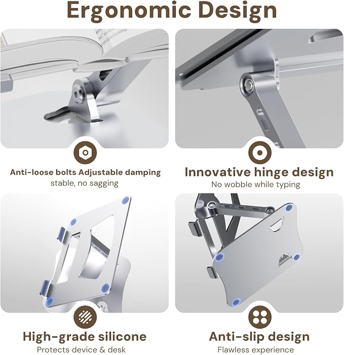 Laptop Stand for Desk – 2.5mm Aluminum Ergonomic Riser, Adjustable Height & Angle, Sturdy Yet Lightweight, Fits 10-17.3 Inch MacBook Pro/Air, Dell XPS, HP,Silver. - Image 7