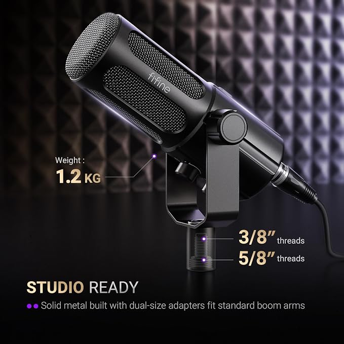 FIFINE AmpliTank TANK6 USB/XLR Dynamic Podcast Microphone for Vocal | Home Studio Streaming Mic, Mute Button, Monitoring Headphone Jack, Gain Knob, Metal Material, for Broadcast Recording - Image 8