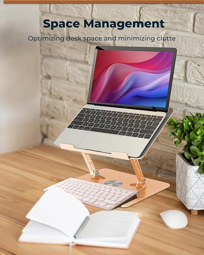 Aoviho 360° Rotating Laptop Stand for Desk | Adjustable, Foldable, Portable Aluminum Ergonomic Riser | Compatible with MacBook, Dell, HP & All Laptops 10-16 inch | Gold - Image 8
