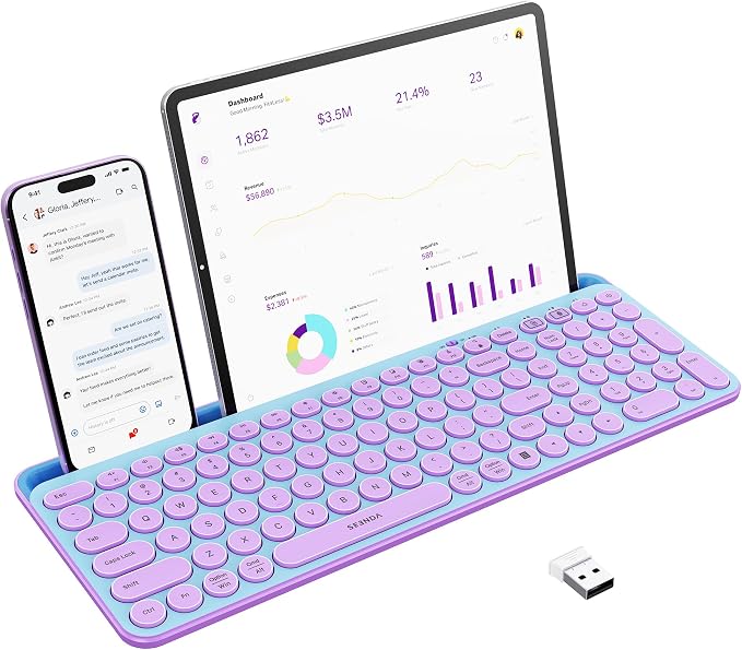 seenda CU-301 Bluetooth Keyboard for iPad,Blue&Purple | Bluetooth+2.4G combo with tablet holder, full-size keys and quiet clicks for iPad, iPhone, Mac, Windows and Android. by seenda-JustBeYourself