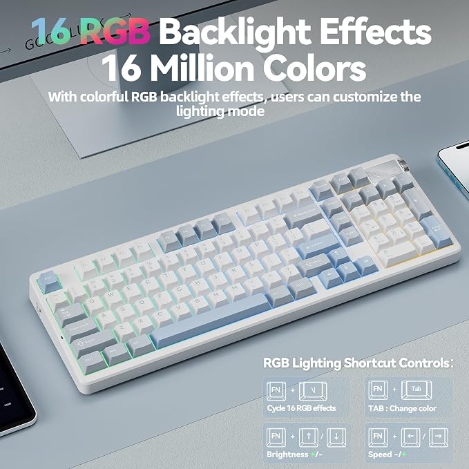 CORBOBO LEOBOG A98-96% Mechanical Keyboard Wireless, Tri-Mode BT5.0/2.4GHz/USB-C, Creamy Keyboard with Number Pad, Gasket Structure Hot Swappable, Custom Gaming Keyboard RGB Backlit with Knob for PC - Image 7