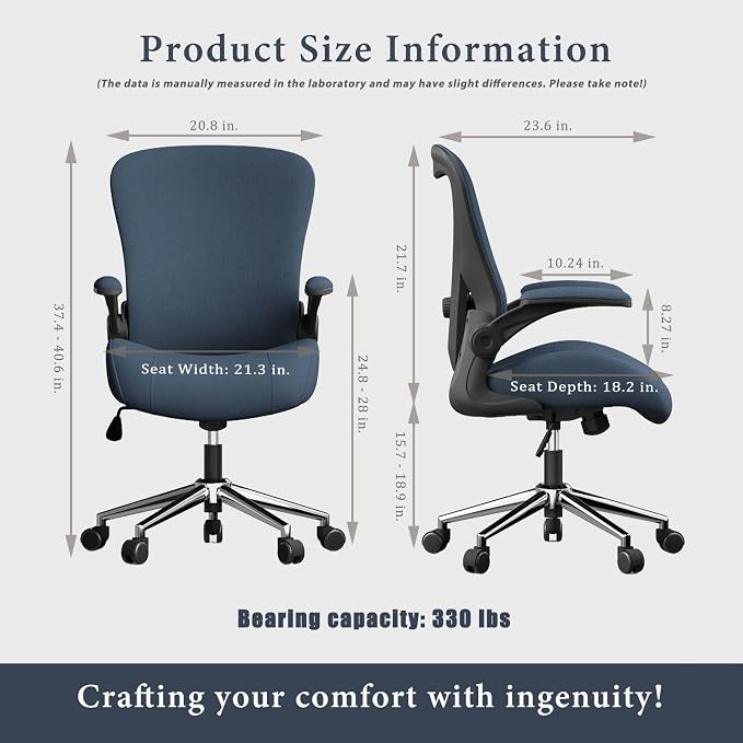 Blue Ergonomic Office Desk Chair, Soft Fabric Thickened Curved seat Cushion with Adjustable Lumbar Support, Perfect Blend of Comfort and Good Looks, Ideal Chair for Home or Office, Navy Blue - Image 2