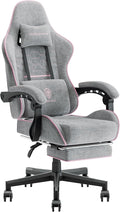 Dowinx Gaming Chair Fabric with Pocket Spring Cushion, Massage Game Chair Cloth with Headrest, Ergonomic Computer Chair with Footrest 290LBS, Pink and Grey by Dowinx