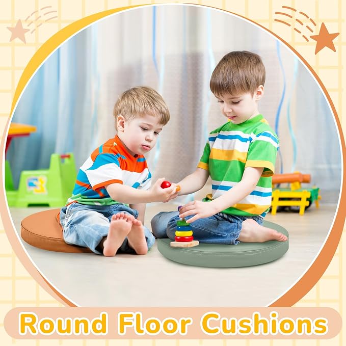Juexica 8 Pcs Floor Cushions Kids,Boho Color,13.8 X 13.8 X 2 Inch | Extra Thick 2" Flexible Seating Classroom, Assorted Colored Floor Pillow, Soft Round Cushions for Kids Students Office School - Image 4