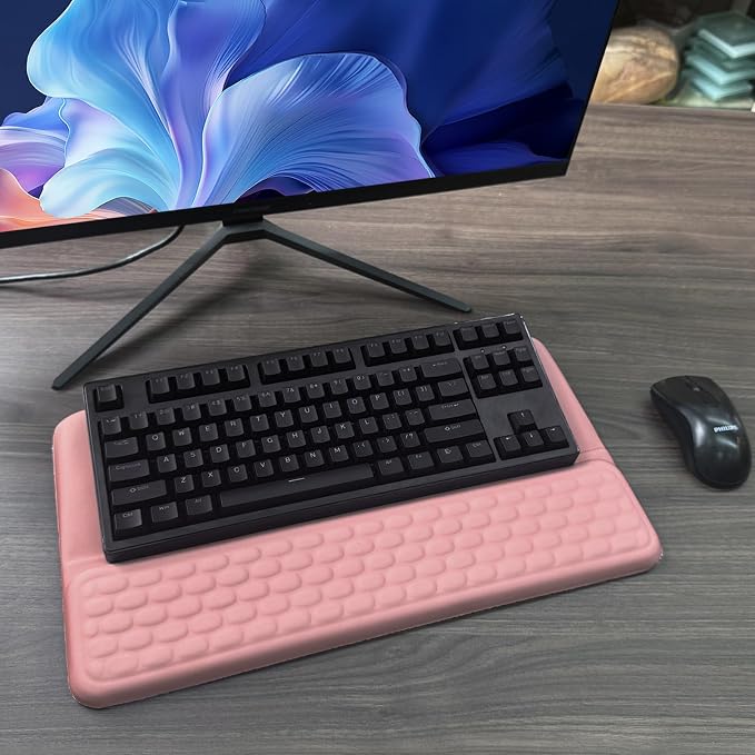 Computer Keyboard Stand with Wrist Rest, Ergonomic Tilted Keyboard Holder - Keyboard Riser with Wrist Pad - Keyboard Tray Support for Office Home - Pink - Image 7