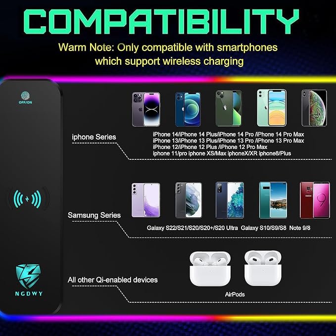 Wireless Charging RGB Gaming Mouse Pad 15W -800x300x4MM-Fast Charging, Ultra-Smooth Surface, Non-Slip Base, 13 Light Modes - Ultimate RGB Mouse Pad for Gamers - Large Mouse Pad Gaming Mat - Image 6