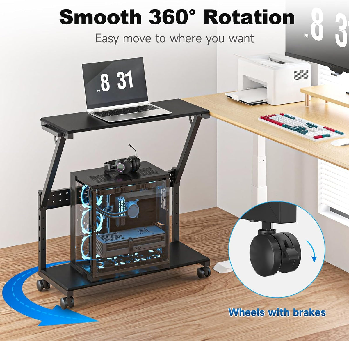 suptek Computer Tower Stand, 5 Levels Height Adjustable PC Tower Stand/Cart with Locking Wheels, 23.22"-31.10", Mobile Rolling CPU Holder, 29In Large PC Stand for Home Office, Black - Image 6