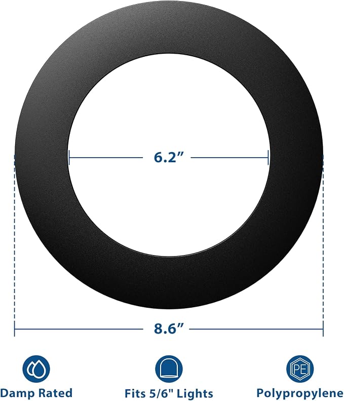 Amico Goof Rings for 6 Inch Recessed Lights, 6 Pack, Black | Can Light Trim Ring Cover, Outer Diameter 8.6-inch, Inner Diameter 6.2-inch, Durable Plastic Design - Image 2