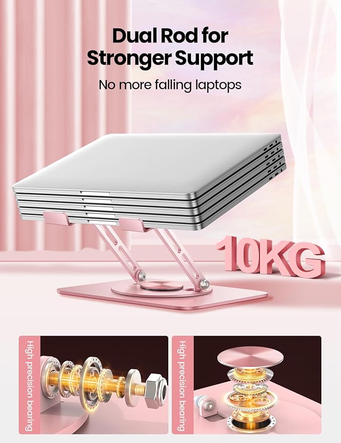 Vaydeer Adjustable Laptop Stand for Desk,Computer Stand Riser with 360° Free Rotation Base and Foldable Design Ergonomic Laptop Riser Fits for MacBook,Dell, HP and More 10-15.6” Laptops (Pink) - Image 4