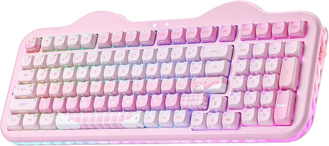 YUNZII C98 Cute Wireless Mechanical Keyboard(Pink Mao, Milk Switch) | Cake Keyboard,99 Keys with Number Pad, MAO Keycaps, BT5.0/2.4G/USB-C,Hot Swap, Gasket Mount, Custom RGB Backlight for Win/Mac by YUNZIIMECHANICALKEYBOARD