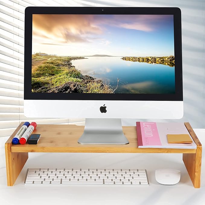 Solid Wood Monitor Stand Riser, Monitor Riser with 2 Adjustable Height, 15.8 inch Computer Riser for Computer, iMac, PC, Printer, Computer Monitor Stand for Home & Office, Natural - Image 4