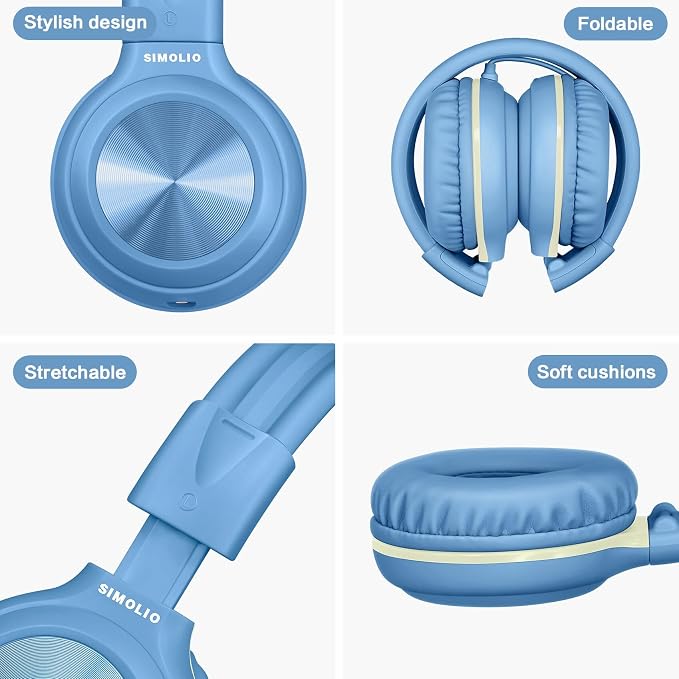 SIMOLIO Manyshare Series- Over-Ear Kids Headphones with Microphone & Share Port, Volume Limited Plug in Headphones Wired, Foldable Corded Stereo 3.5mm Headset for Laptop PC Tablets Travel Boys (Blue) - Image 7