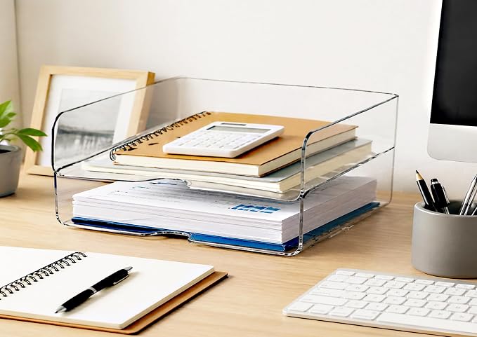 DCA 2 Tier Desk Organizer, Clear Paper Tray File Organizer | Stackable Letter Tray | Office, Home & School | Large Capacity - Image 8