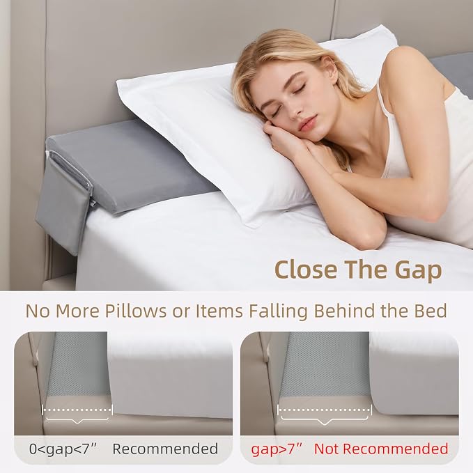 Vekkia Bed Wedge Pillow for Headboard Gap(Grey,King 76 in x 10 in x8 in) | Bed Wedge Gap filler,Pressure Lock Design Keeps in Place,High-Density Foam Fills Mattress Gaps (0-5.5"),Washable Cover - Image 5