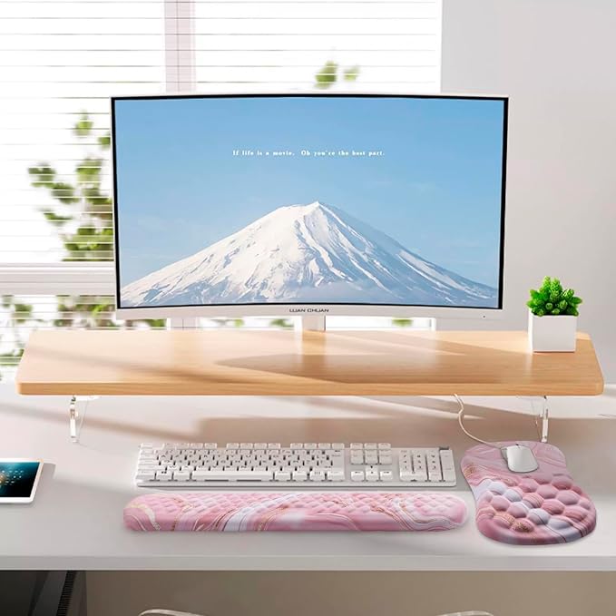 Mouse Pad Wrist Support, Laokiiy 2 in1 Keyboard Wrist Rest+ Ergonomic Mouse Pad, Non-Slip Wrist Rest for Computer Keyboard, Made Easy Typing & Relieve Wrist Pain(Rose Gold Pink Marble) - Image 6