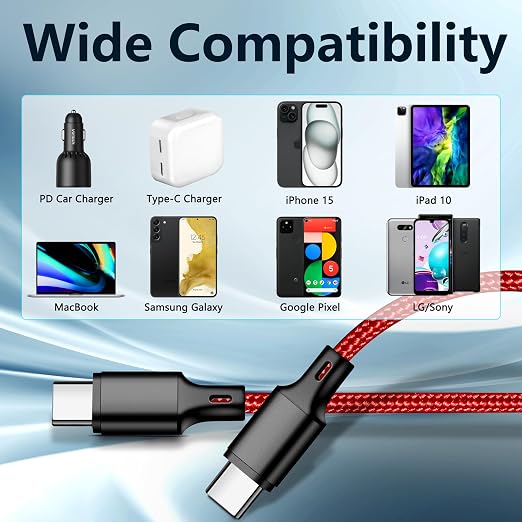 USB C to USB C Cable, 3 Pack 10ft Type C Fast Charger Cord (Red) | Nylon Braided High-Speed Data Transfer Wire for iPhone 17/16/15 Plus/Pro Max iPad Air Ps5 Controller Samsung Galaxy - Image 6
