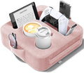 Couch Cup Holder Pillow, Sofa and Bed Caddy for iPad, Kindle, Switch, Game Controller, Remotes, Phones, Small-Sized Cup & Drink Holder for Couch, Bed, Desk, Car, Beach, Bathroom Cup Holder, Pink by Heyife