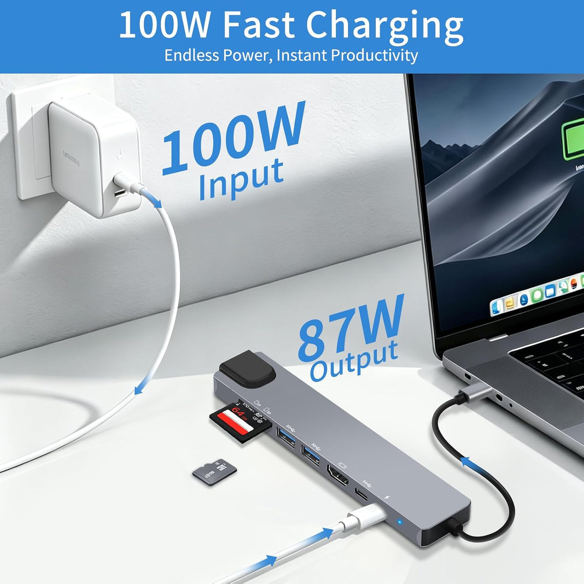 USB C Hub Multiport Adapter, 8 in 1 USBC Dongle with 4K HDMI, RJ45 Ethernet, 100W PD, USB 3.0/2.0, USB-C Data Port, TF/SD Card Reader, USB C Docking Station for MacBook Pro/Air, Chromebook, Dell, HP - Image 3