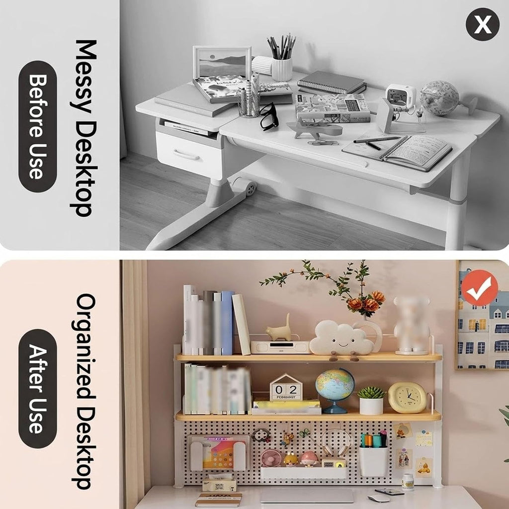 Desk Hutch Dorm, Clamp-on Desktop Bbookshelf Organizer With Pegboard - Image 3