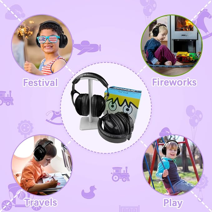 ZOHAN Kids Ear Protection 2 Pack, 25dB NRR Noise Cancelling Headphones for Kids, with Pillowy Pads, for Monster Truck, School, Autism, Sensory, Fireworks, Concerts, Events (Black+Black) - Image 7