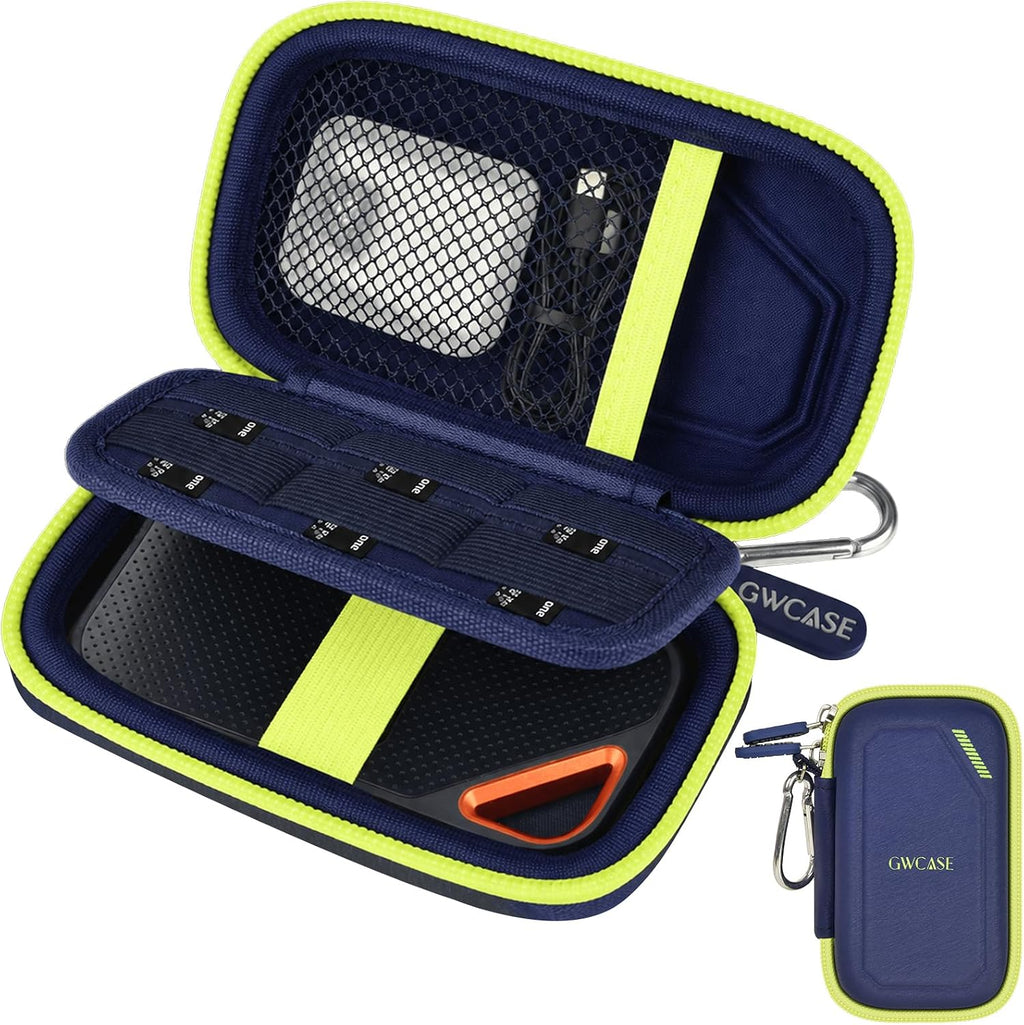 Hard Case Compatible with SanDisk Extreme PRO/for SanDisk 500GB 1TB 2TB 4TB Portable External SSD. Carrying Travel Holder for Crucial X8 External Solid State Drive (Navy Blue with SD Card Pocket) by GWCASE