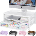 Computer Monitor Stand Riser, Desk Organizer with Drawer, Printer & Laptop Stand, Office Desk Accessories & Workspace Desktop Organizers Storage for Office Supplies(White) by OPNICE