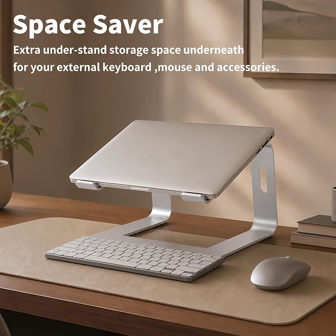 Orionstar Ergonomic Laptop Stand, Premium 5mm Aluminum Riser for 10-15.6 Inch Notebook Computer, Tool-Free Detachable Elevator Holder for Desk Office, Sturdy Riser for Eye-Level Neck Relief, Silver - Image 5