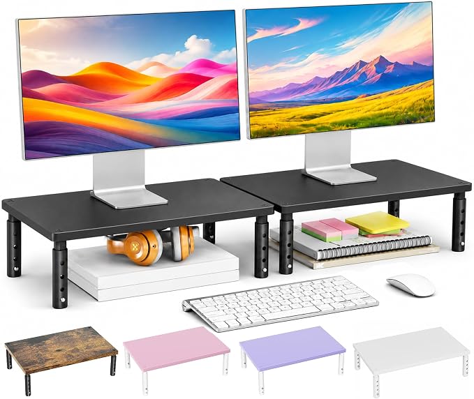 Adjustable Monitor Stand Riser for Desk, Wood Computer & Laptop Stand, Desk Organizers and Accessories, Office Desk Accessories & Workspace Organizer for Home Office Supplies, Black 2-Pack - Image 8