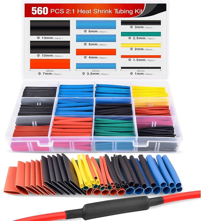 Nilight - 50005R Heat Shrink 2:1 Electric Insulation Tube Kit 45mm Flame Retardant Wrap Cable Sleeve 560pcs 5 Colors 12 Sizes with Storage Box，2 Years Warranty by Nilight
