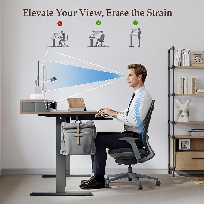 Klicelor 48 x 24 Inch Electric Standing Desk with Drawers and Keyboardtray, Adjustable Height Small Sit Stand Desk for Home Office, Compact Computer Workstation with Storage- Rustic Brown - Image 7