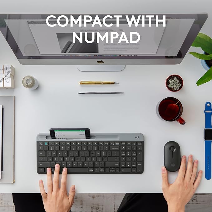 Logitech K585 Slim Wireless Keyboard with Built-in Phone Cradle - Graphite | Bluetooth with included USB receiver, connects 2 devices, cradle can hold smartphone or tablet up to 10 in. in landscape mode - Image 5
