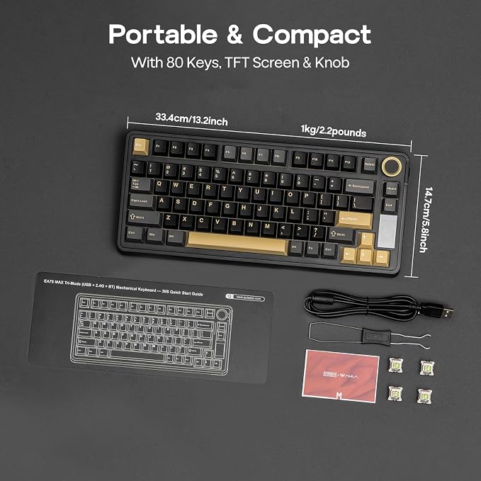 EPOMAKER X Aula EA75 MAX Wireless Gaming Keyboard with Screen & Knob | 5000mAh, Hot-Swap, Lubed Switches, RGB Backlit, Creamy Gasket, 75% Mechanical Keyboard (Black, Reaper Switch) - Image 8