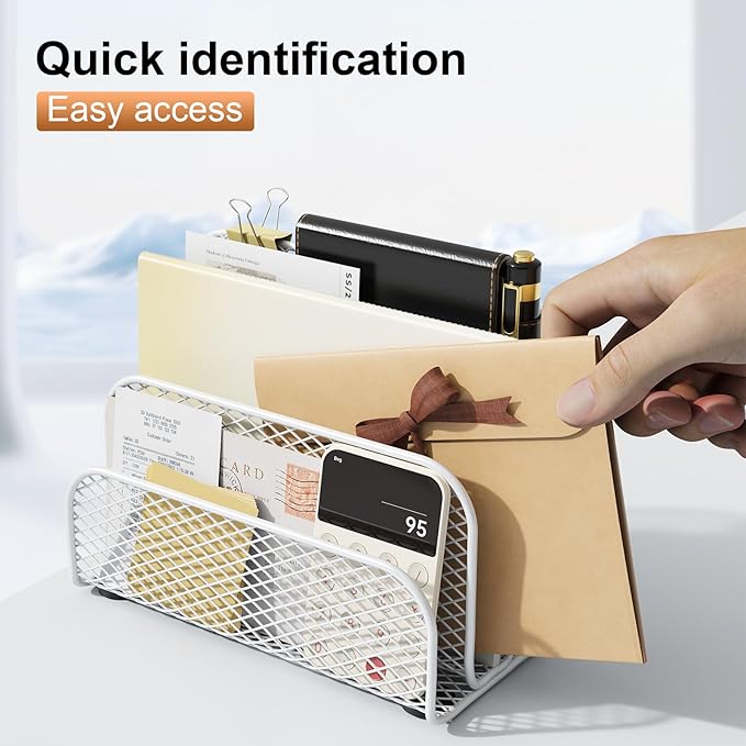 gianotter Mail Organizer Countertop | Mail Sorter with 3-Slot Mail Holder Letter Holder for Desk Bill Organizer for Office Receipts and Letter Paper Storage(White) - Image 3
