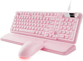 EWEADN Wired Keyboard and Mouse Combo with Detachable Wrist Rest, Quiet Ergonomic Keyboard Mouse Set with Multimedia Knob, RGB Backlit, Double-Shot Keycaps Natural Typing for Laptop, PC - Pink by EWEADN