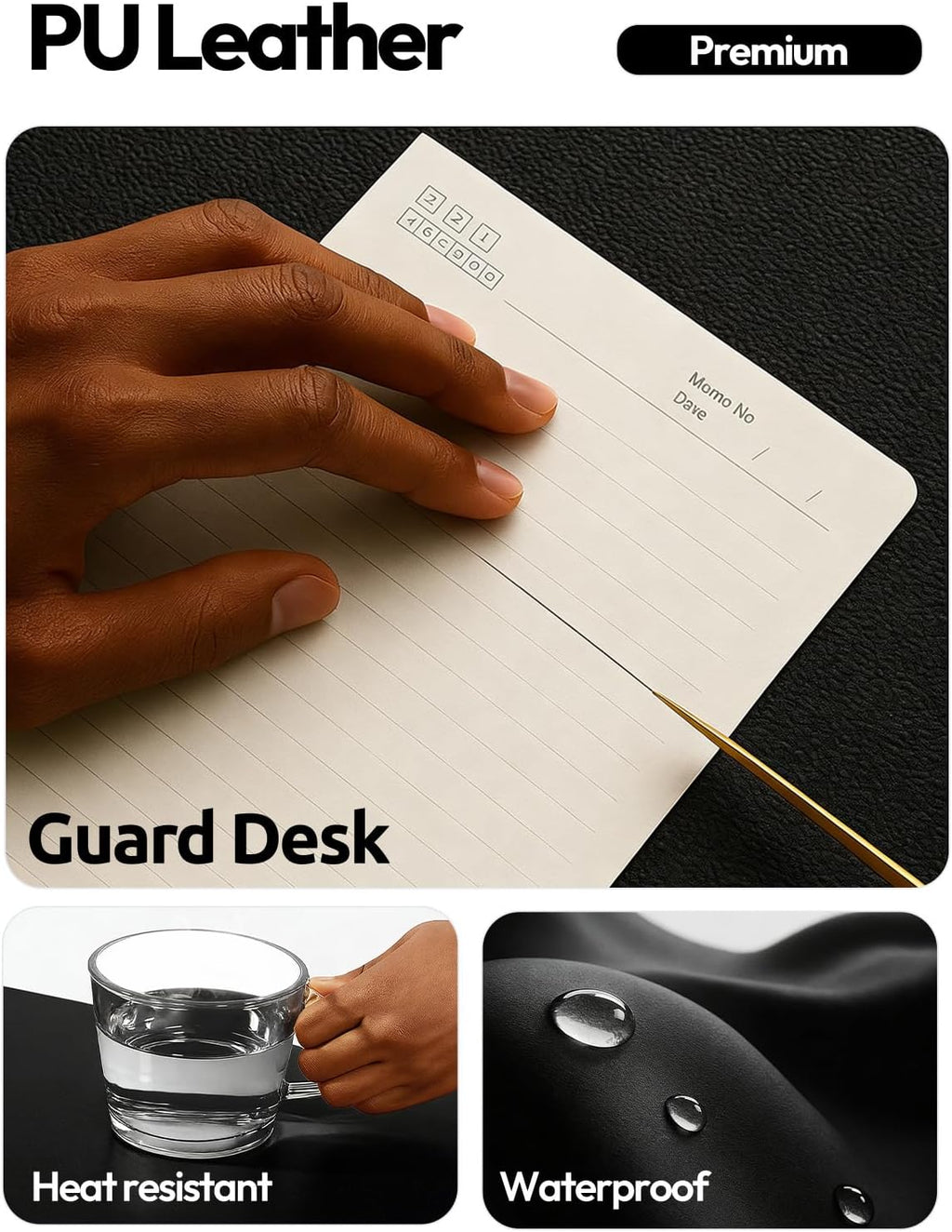 YSAGi Leather Desk Protector, Office Mat, Large Mouse Mat, Non-Slip PU Leather Blotter, Laptop Desk Mat, Waterproof Writing Pad for Office and Home(Black, 63" x 17.2") - Image 5