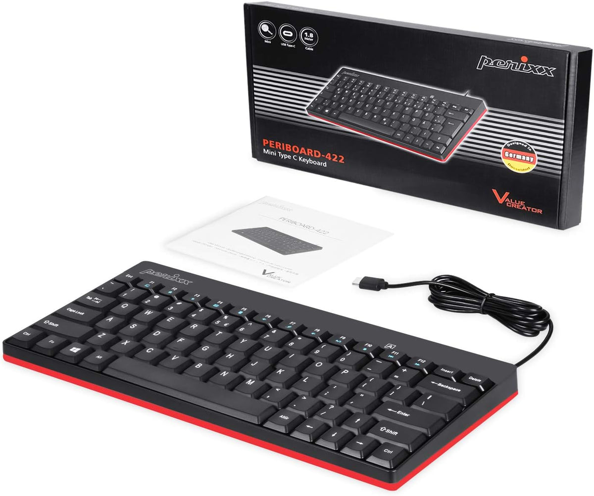 Perixx PERIBOARD-422 Wired USB-C Mini Keyboard, USB Type C Connector, Black, US English Layout - Image 7