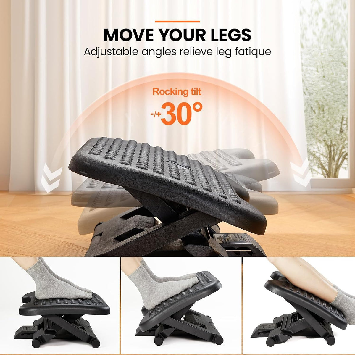 ErGear Under Desk Footrest, Adjustable Foot Rest with 3 Height Settings and 30-Degree Angle, Ergonomic Desk Foot Rest with Massage Texture, Foot and Leg Rest for Home & Office (Pack of 2) - Image 6