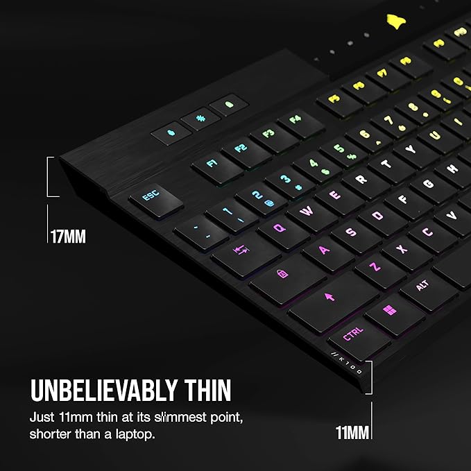Corsair K100 AIR Wireless RGB Mechanical Gaming Keyboard - Ultra-Thin, Sub-1ms Slipstream, Low-Latency Bluetooth, Cherry MX Ultra Low Profile Keyswitches - NA Layout, QWERTY - Black - Image 2