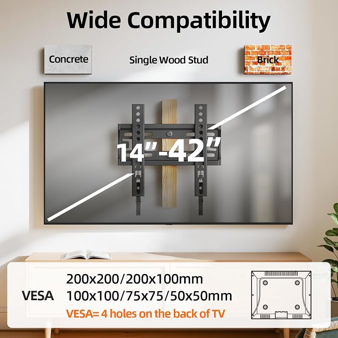 IWORBOARD 24 32 40 42 inch Fixed TV Monitor Wall Mount for 14-43 inch LED LCD Screen, Low Profile Small RV TV Mount, Easy Slim Flat Wall Bracket, Max VESA 200x200mm, 66lbs, Single Stud - Image 6