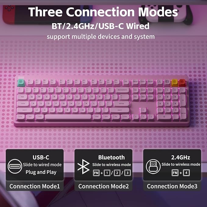 NuPhy Node100 Wireless Mechanical Keyboard, Hot Swappable Custom Bluetooth Keyboard, 109 Keys Computer Gaming Keyboards, Supports Touch Gestures, PBT Keycaps, RGB Backlit, Bluetooth/2.4GHz/USB-C - Image 3