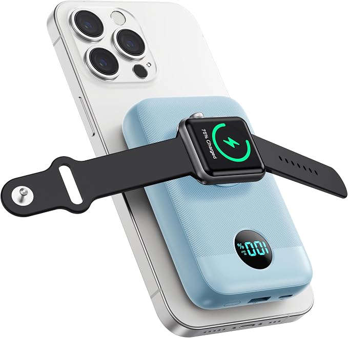 Magnetic Portable Charger with Apple-Watch Charger,10800mAh 25W PD Fast Charging Wireless Power Bank,4 Outputs Travel Essential for Magsafe Battery Pack Compatible with iPhone 17/16/15/14/13/12 Series by Pxwaxpy