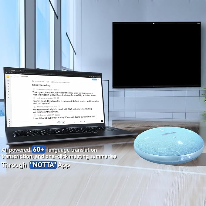 Conference Speakerphone for Zoom Calls, Webinars and Online Classes, Blue | AI noise reduction, 360° voice pickup, 4-mic array, full-duplex, Bluetooth, NFC, USB, up to 8 hours, portable, app-free audio - Image 2